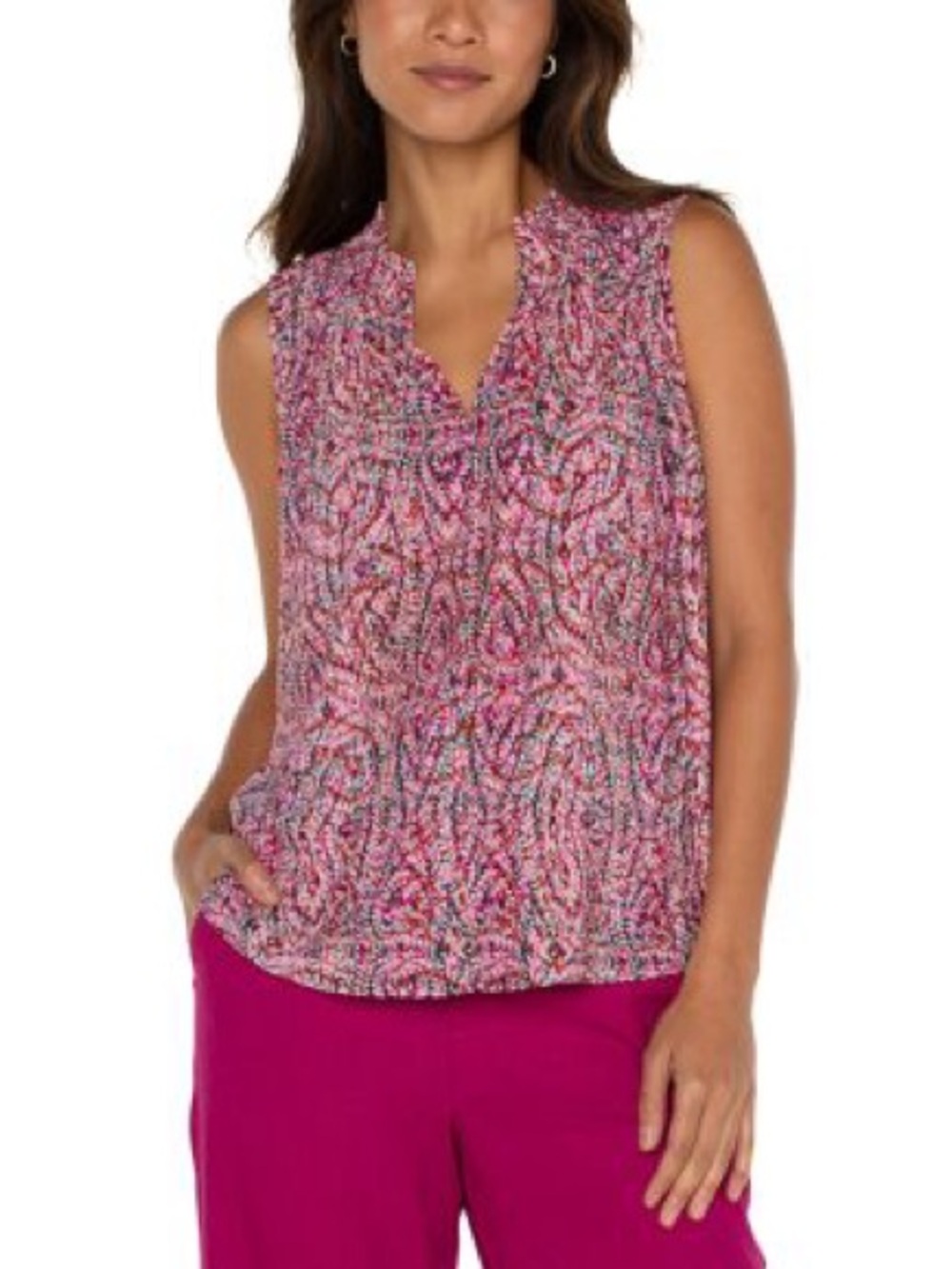 Liverpool Los Angeles - Peyton Paisley Fuchsia Multi Sleeveless Knit Blouse
